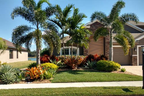 Palmetto  home with professional landscaping and lawn maintenance.