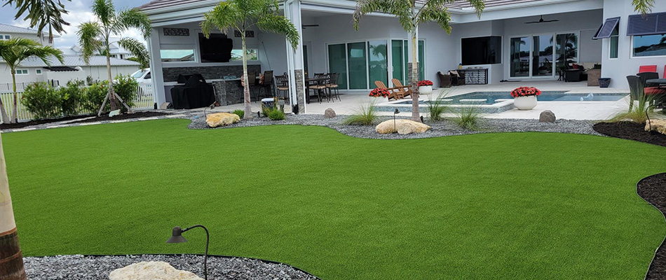 Installed artificial turf for a backyard in Palmetto, FL.
